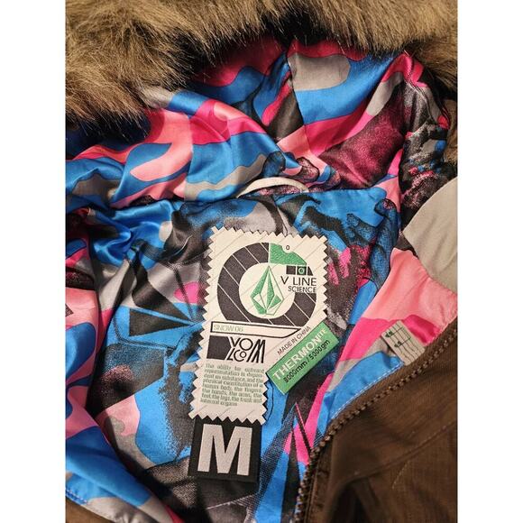 Volcom Thermonite Parka Jacket Womens Snow 06 Sz Medium Brown Long 8000MM/5000GM - Picture 4 of 8